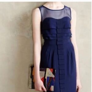 Anthropologie Maeve Illusion Navy Ruffle Midi Dress
